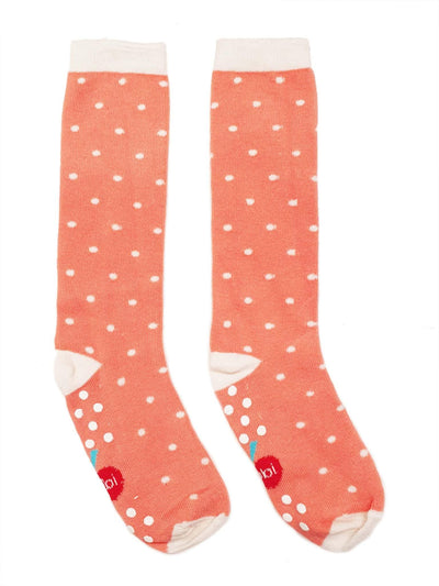 Pink Dotty Knee High Socks with Grippy Soles - Oobi